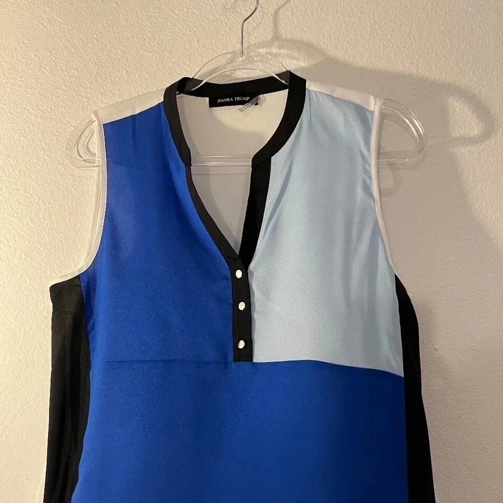 Ivanka Trump Colorblock Sleeveless Blouse in Blue, Light Blue, Black, White